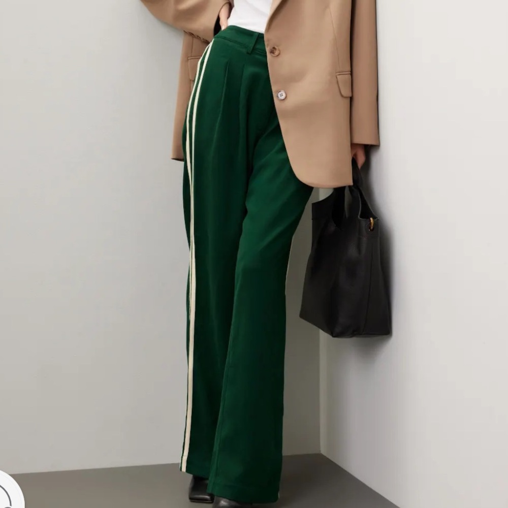 Wide Leg Green Track Stripe Pants - Women